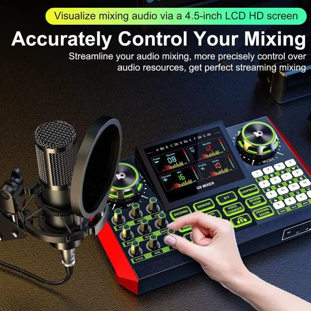 Alt view image 6 of 7 - Podcast Equipment Bundle with Audio Mixer for Live Streaming and Singing, Podcast Microphone, Live Sound Card with Voice Changer and Noise Reduction, Compatible with PC, Phone, TikTok, and YouTube