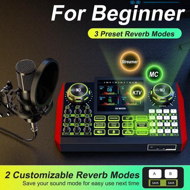 Alt view image 7 of 7 - Podcast Equipment Bundle with Audio Mixer for Live Streaming and Singing, Podcast Microphone, Live Sound Card with Voice Changer and Noise Reduction, Compatible with PC, Phone, TikTok, and YouTube