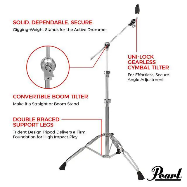 Alt view image 2 of 3 - BC930 Double-Braced Cymbal Boom Stand, Heavy Weight Boom Stand with Gearless UniLock Cymbal Tilter, Three-Tier Height Adjustment, and Sturdy Double-Braced legs