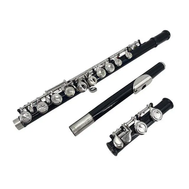 Alt view image 2 of 7 - 16 Key Closed Hole C Flute for Beginners, Students, Adults Silver Plated Nickel Flute with Carrying Case, Cleaning Kit, Tuning Rod, Gloves Lightweight, Durable & Easy to Play (Black)