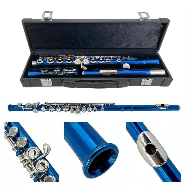 Alt view image 3 of 7 - 16 Key Closed Hole C Flute for Beginners, Students, Adults Silver Plated Nickel Flute with Carrying Case, Cleaning Kit, Tuning Rod, Gloves Lightweight, Durable & Easy to Play (Blue)