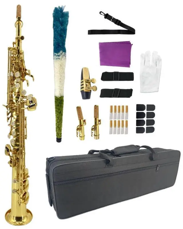 Main image of Bb Straight Soprano SaxophoneGold Lacquer Finish, Ergonomic Design with Case, Mouthpiece, Neck Strap & Accessories, Ideal for Beginners & Advanced PlayersGolden