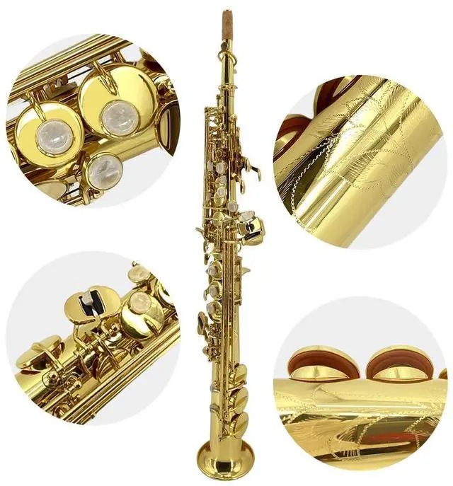 Alt view image 4 of 7 - Bb Straight Soprano SaxophoneGold Lacquer Finish, Ergonomic Design with Case, Mouthpiece, Neck Strap & Accessories, Ideal for Beginners & Advanced PlayersGolden