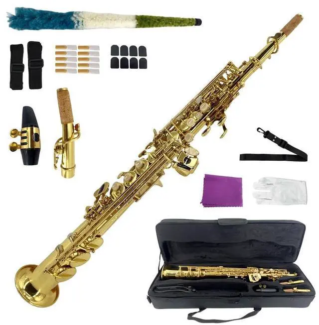 Main image of Straight Soprano Saxophone Bb B Flat Sax with Case, Mouthpiece,Reeds & Accessories Brass Woodwind Instrument for Beginners,Adults & Advanced Players