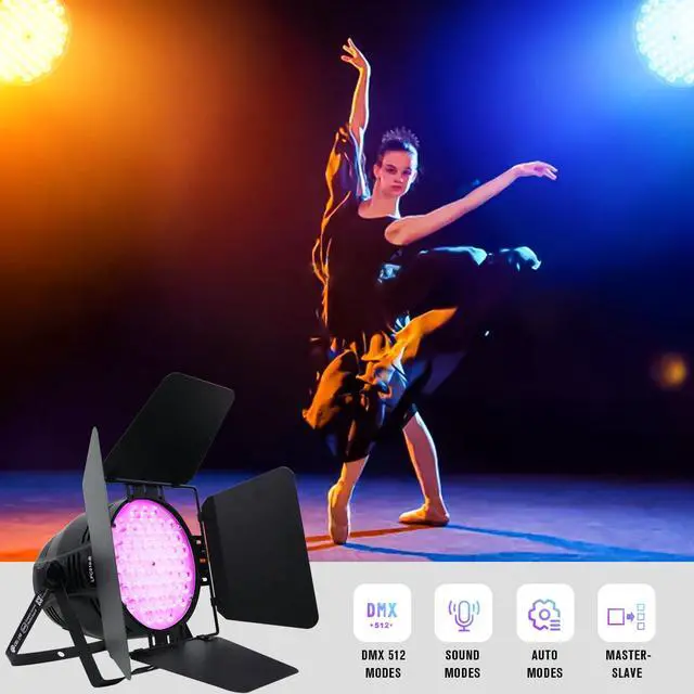 Alt view image 3 of 7 - 54 * 4W Stage Light with Barn Doors,RGBW High CRI DJ Light-1 Pack | 54 * 4W CRI>90 RGBW LEDs, Auto/Sound/DMX512/Master-Slave, LPC010N-B PAR Light For Parties,Concerts,theatrical,uplighting