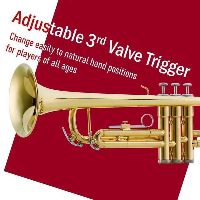 Alt view image 3 of 7 - Gold Lacquer Bb Trumpet Set, Rose Brass Leadpipe | Standard for Beginner & Intermediate Students, Stainless Valve, 7C Mouthpiece, Durable Case, Portable Stand, Maintenance Kit