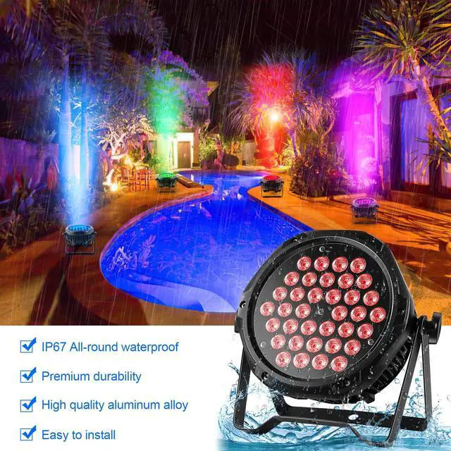 Alt view image 3 of 6 - Outdoor Waterproof LED Stage Lights Par Can Light Uplighting, RGB 3-in-1 Uplights for Events, DMX Control Sound Activated Strobe Light for Christmas Party Bar Church DJ Wedding (1 Pack)