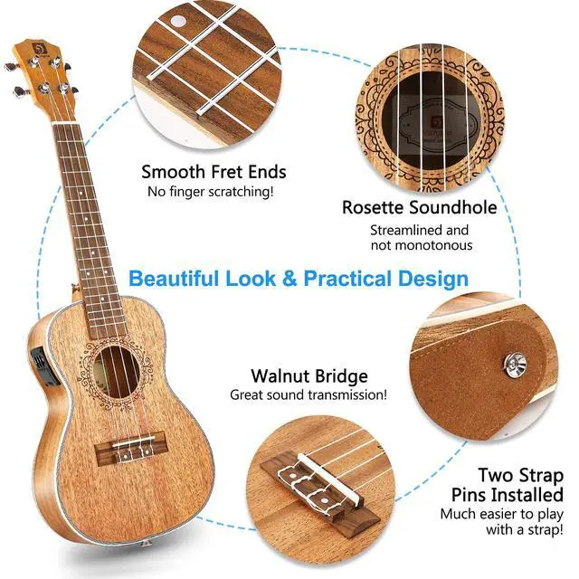 Alt view image 5 of 7 - Tenor Ukulele, Acoustic Electric Ukelele 26 inch Uke Mahogany Ukulele Professional Set with Equalizer Starter Kit (Gig Bag, Picks, Straps, Strings, Cleaning Cloth, Getting Started Manual) by