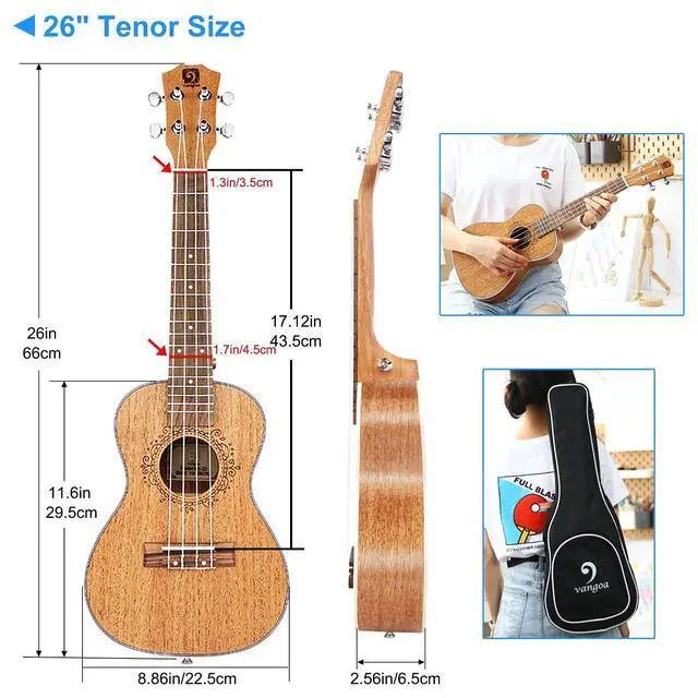 Alt view image 6 of 7 - Tenor Ukulele, Acoustic Electric Ukelele 26 inch Uke Mahogany Ukulele Professional Set with Equalizer Starter Kit (Gig Bag, Picks, Straps, Strings, Cleaning Cloth, Getting Started Manual) by