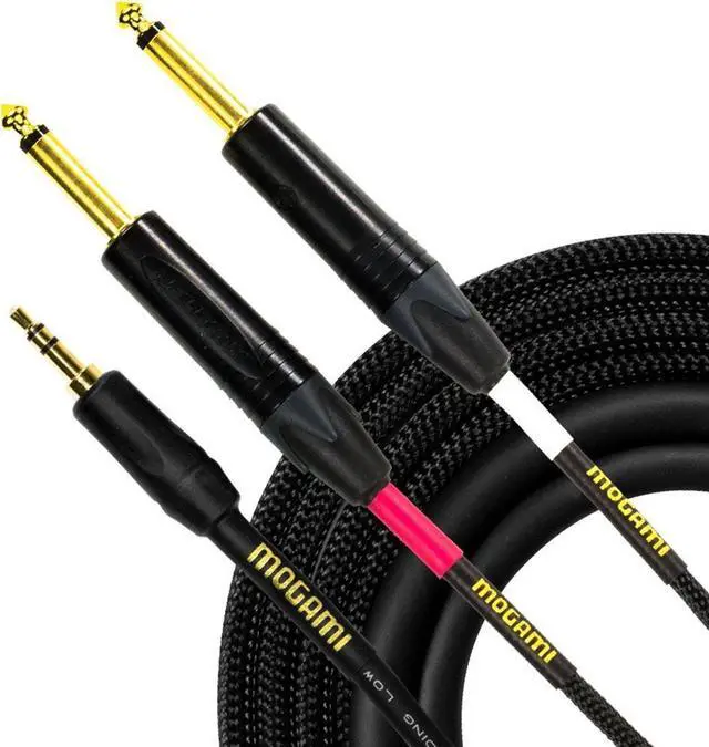 Main image of GOLD 3.5-2TS-03 Stereo Audio Adapter Cable, 3.5mm TRS to Dual 1/4" TS Male Plug Connectors, Gold Contact, Straight to Straight, 3 Foot Length