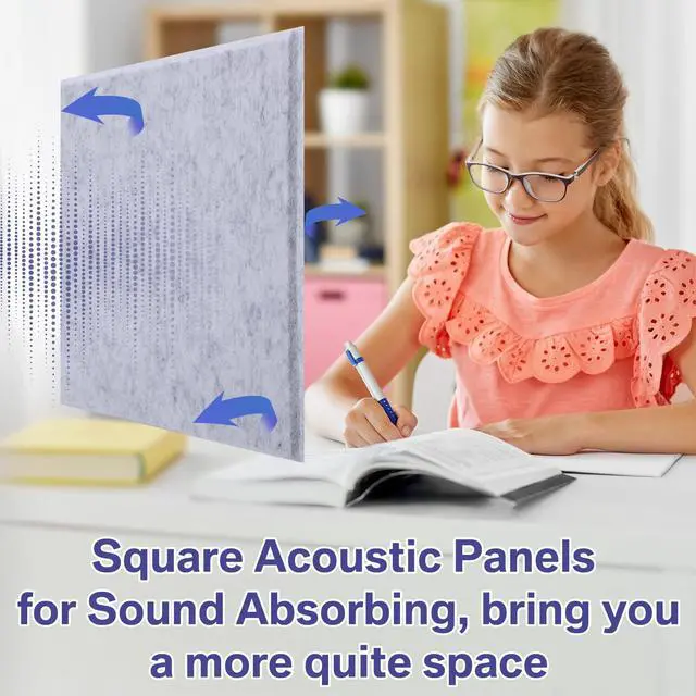 Alt view image 6 of 6 - 60 PCS Acoustic Panels 12 x 12 x 0.4 Inch Square Sound Absorbing Board Self Adhesive Soundproof Wall Panels Sound Proof Polyester Tiles for Home Studio Rooms Noise Canceling Reduction (Gray)
