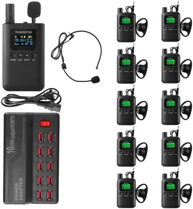 Main image of Wireless Tour Guide System,200m/656ft,Upgraded Noise Reduction,40H Long Battery,10 USB Charging Ports,for Simultaneous Interpreting,Court(1 Transmitter 10 Receivers)