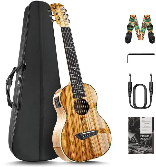 Main image of 6 String CB103G 30 In Glossy Zebra Wood Acoustic Electric Ukulele | Guitalele with Truss Rod with Padded Gig Bag, Strap
