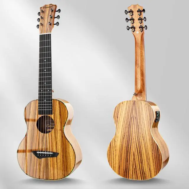 Alt view image 7 of 7 - 6 String CB103G 30 In Glossy Zebra Wood Acoustic Electric Ukulele | Guitalele with Truss Rod with Padded Gig Bag, Strap