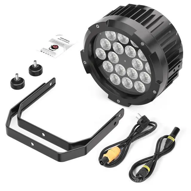 Alt view image 4 of 7 - 18x18W RGBWAUV 6-in-1 Waterproof Par Light, IP67 Cast Aluminum Stage Wash Light with Intelligent Temperature Control, 45° Wide Beam, DMX Chainable Outdoor Lighting for Wedding Pool Party Concert