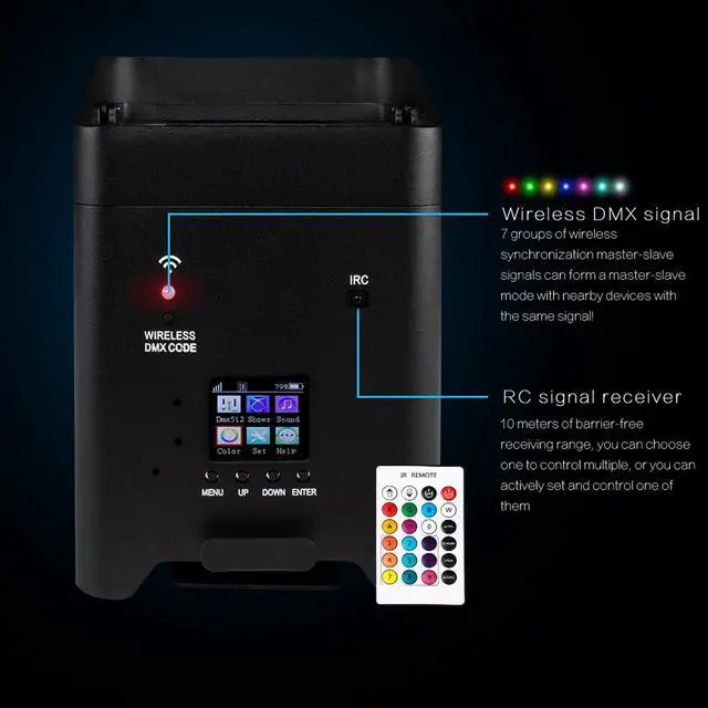 Alt view image 3 of 7 - Rechargeable Wireless Stage Light, 6x18W Par Can Lights | RGBWA+UV 6-in-1 with Remote, APP, and DMX512 Control, 8800mAh DJ Light