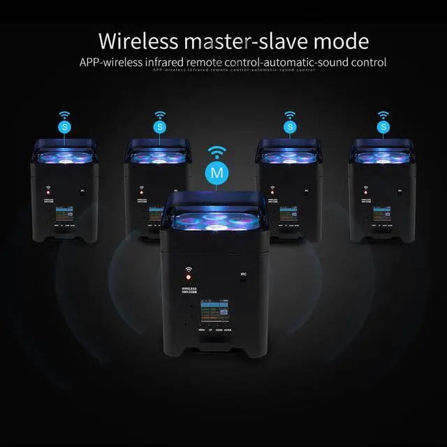 Alt view image 5 of 7 - Rechargeable Wireless Stage Light, 6x18W Par Can Lights | RGBWA+UV 6-in-1 with Remote, APP, and DMX512 Control, 8800mAh DJ Light