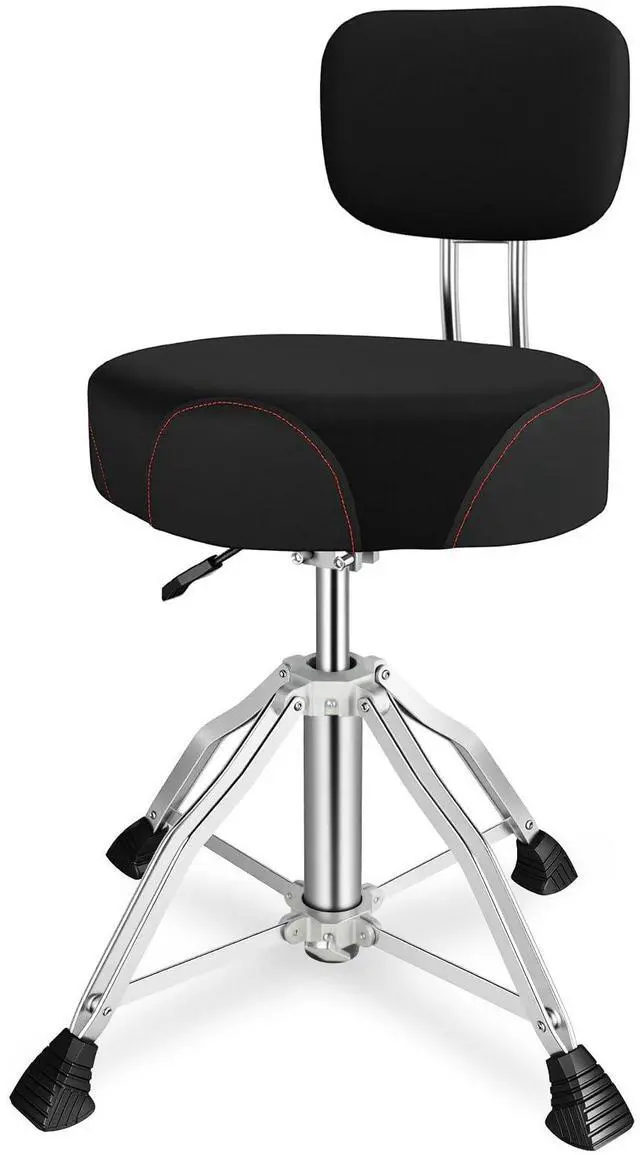 Main image of Drum Throne with Backrest, 4-Leg Airlift Height Adjustable Drum Stool, Motorcycle-Style Heavy Duty Saddle Drum Seat with Thickened Cushion for Adult Drummers