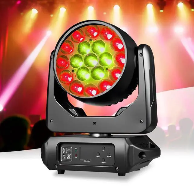 Main image of 19x15W Moving Head Stage Light,RGBW 4-in-1 LED Zoom Beam Wash Strobe Effect,DMX Sound Activated,540° Pan 270° Tilt,Professional DJ Lighting for Club Wedding Party Bar (Luces para)