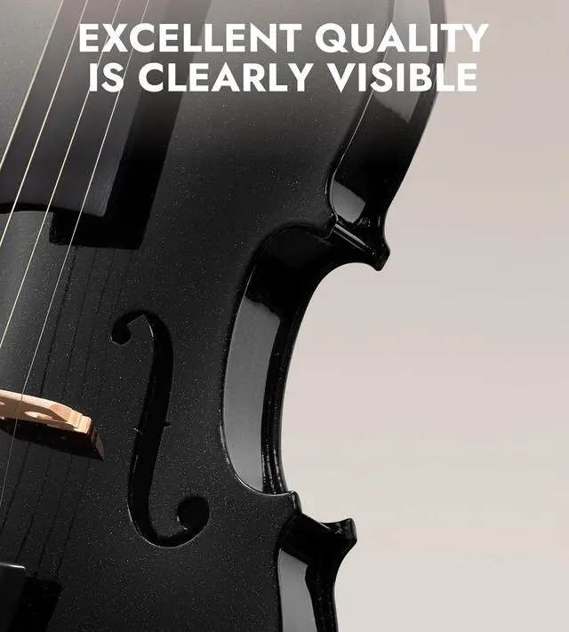 Alt view image 3 of 7 - Acoustic Violin Full Size 4/4, Beginner Kit with Case & Bow, Black Glossy