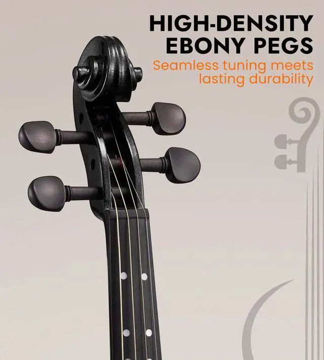 Alt view image 4 of 7 - Acoustic Violin Full Size 4/4, Beginner Kit with Case & Bow, Black Glossy