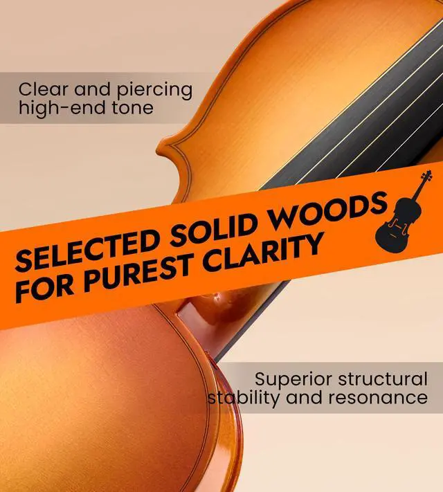 Alt view image 5 of 7 - Acoustic Violin Full Size 4/4, Beginner Kit with Case & Bow, Retro Gloss
