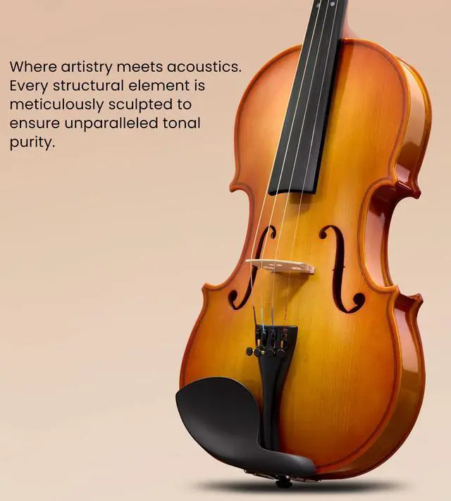 Alt view image 7 of 7 - Acoustic Violin Full Size 4/4, Beginner Kit with Case & Bow, Retro Gloss
