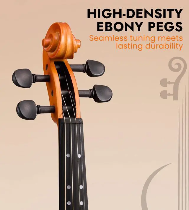 Alt view image 4 of 7 - Acoustic Violin Full Size 4/4, Beginner Kit with Case & Bow, Retro Matte
