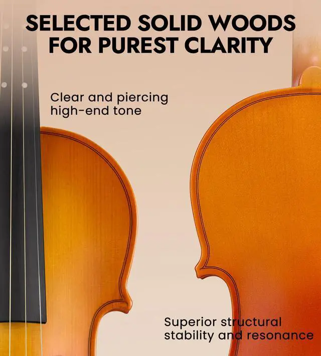 Alt view image 5 of 7 - Acoustic Violin Full Size 4/4, Beginner Kit with Case & Bow, Retro Matte