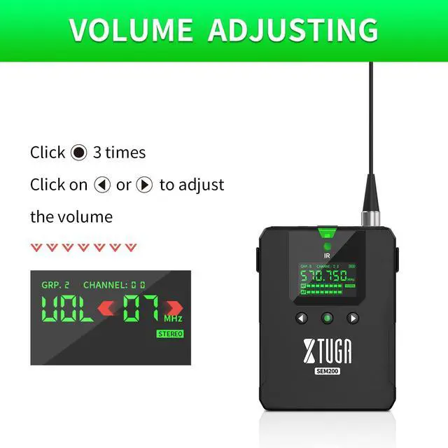 Alt view image 2 of 6 - SEM200 Stereo Wireless in Ear Monitor System(Only One Bodypack) | 2 Channel UHF IEM,Bluetooth Stage Monitoring,Earphone for Studio, Stage, Musician