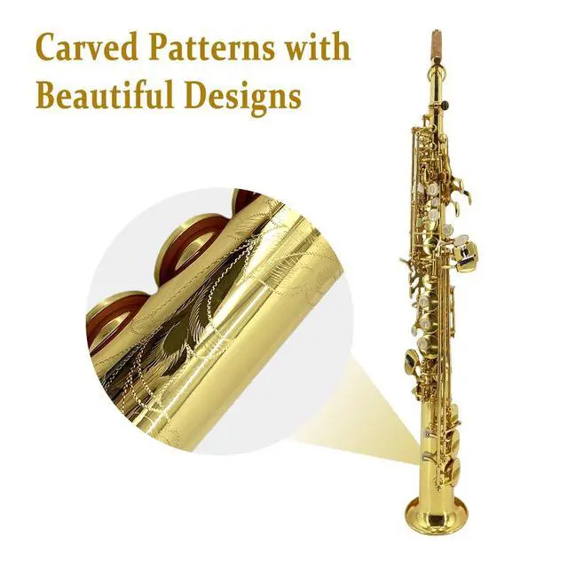 Alt view image 3 of 7 - Straight Soprano Saxophone Bb B Flat Sax with Case, Mouthpiece,Reeds & Accessories Brass Woodwind Instrument for Beginners,Adults & Advanced Players
