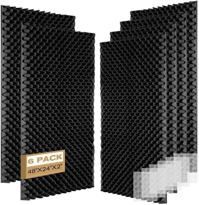 Main image of Acoustic Panels 48"x24"x2" - Sound Proof Wall Panels (6 Pack) | for Studio & Home Office, Egg Crate Foam, Easy to Cut & Install