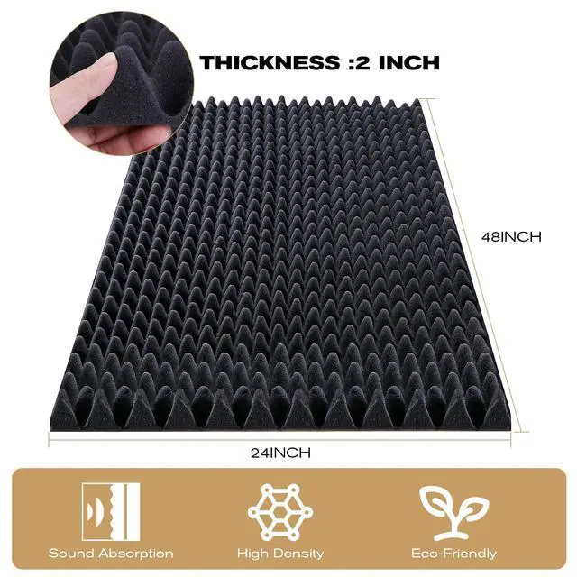 Alt view image 2 of 7 - Acoustic Panels 48"x24"x2" - Sound Proof Wall Panels (6 Pack) | for Studio & Home Office, Egg Crate Foam, Easy to Cut & Install