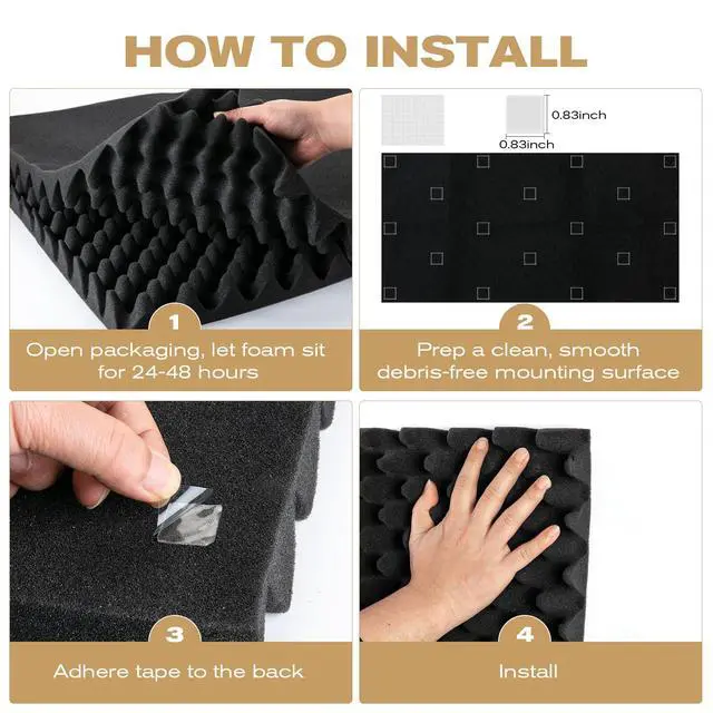 Alt view image 5 of 7 - Acoustic Panels 48"x24"x2" - Sound Proof Wall Panels (6 Pack) | for Studio & Home Office, Egg Crate Foam, Easy to Cut & Install