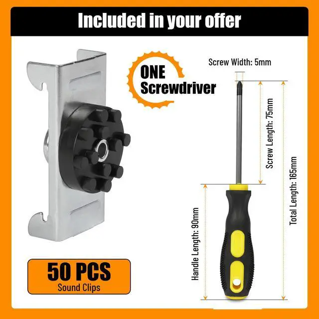 Alt view image 2 of 7 - Sound Isolation Clips - 50 pack - Resilient Channel Mounting Clip - Reduces Noise from Noisy Neighbours - Drywall Soundproofing For Walls and Ceiling Insulation - Screwdriver Included