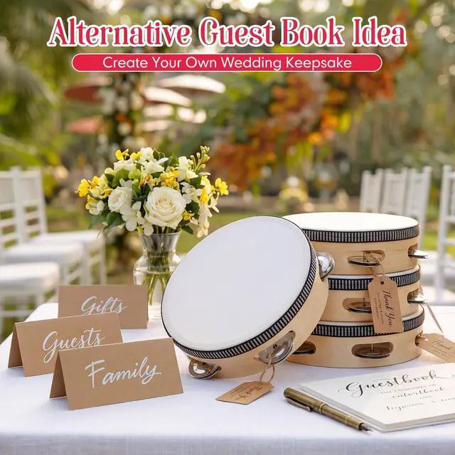 Alt view image 3 of 6 - 24 Set 6 Inch Tambourine Drum Bulk DIY Tambourine Drum with Acrylic Paints, Paint Brush and Palette, Wood Metal Jingles Instrument Percussion Gift for Church Wedding Party Games