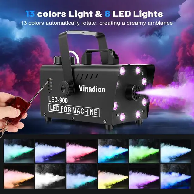 Alt view image 2 of 7 - Smoke Machine 900W, Portable Fog Machine with Wireless Remote Control, 13 Color Light Effects 5000CFM Stage Haze Machines with Visible Fluid Level for Theater, DJ, Parties, Halloween, Indoor, Wedding