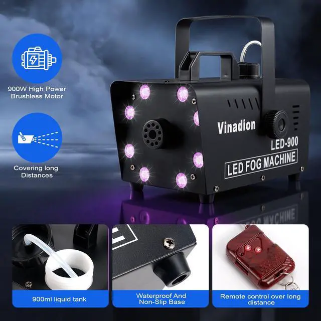 Alt view image 4 of 7 - Smoke Machine 900W, Portable Fog Machine with Wireless Remote Control, 13 Color Light Effects 5000CFM Stage Haze Machines with Visible Fluid Level for Theater, DJ, Parties, Halloween, Indoor, Wedding