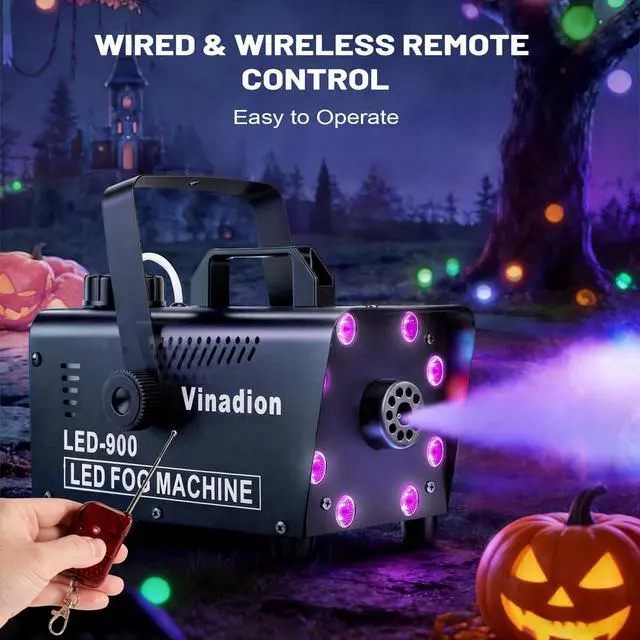Alt view image 3 of 7 - Smoke Machine 900W, Portable Fog Machine with Wireless Remote Control, 13 Color Light Effects 5000CFM Stage Haze Machines with Visible Fluid Level for Theater, DJ, Parties, Halloween, Indoor, Wedding