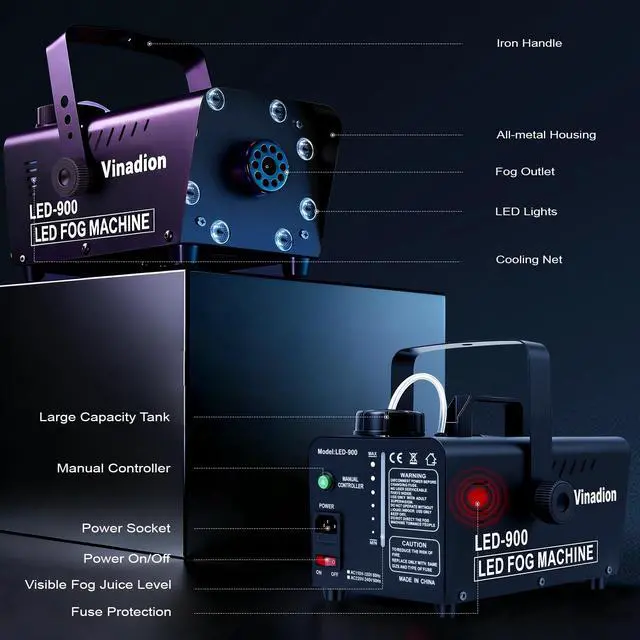 Alt view image 5 of 7 - Smoke Machine 900W, Portable Fog Machine with Wireless Remote Control, 13 Color Light Effects 5000CFM Stage Haze Machines with Visible Fluid Level for Theater, DJ, Parties, Halloween, Indoor, Wedding