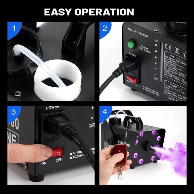 Alt view image 7 of 7 - Smoke Machine 900W, Portable Fog Machine with Wireless Remote Control, 13 Color Light Effects 5000CFM Stage Haze Machines with Visible Fluid Level for Theater, DJ, Parties, Halloween, Indoor, Wedding