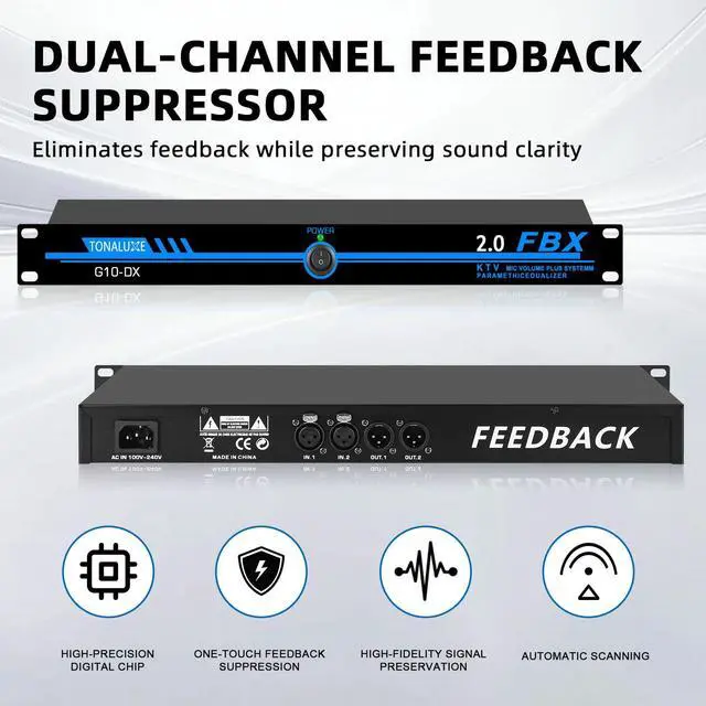 Alt view image 2 of 7 - Professional Feedback Suppressor & Feedback Eliminator, Microphone Anti-Howling Frequency Shifter Audio Processor, 2-In 2-Out for Stage Performance, Conference, PA System & Karaoke