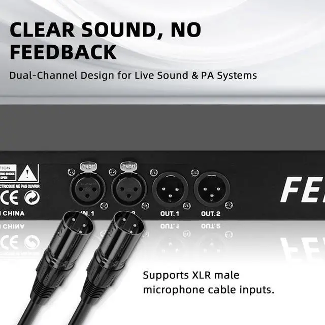 Alt view image 7 of 7 - Professional Feedback Suppressor & Feedback Eliminator, Microphone Anti-Howling Frequency Shifter Audio Processor, 2-In 2-Out for Stage Performance, Conference, PA System & Karaoke