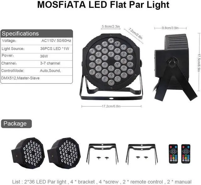 Alt view image 3 of 4 - Par Lights 4 Pack, RGB 36 LED Stage Light Sound Activated DMX Control, 7 Modes Uplighting with Remote Control Stage Lighting, DJ Party Light for Club KTV Disco Party4 Pack