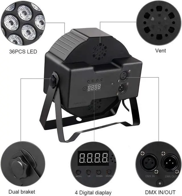 Alt view image 4 of 4 - Par Lights 4 Pack, RGB 36 LED Stage Light Sound Activated DMX Control, 7 Modes Uplighting with Remote Control Stage Lighting, DJ Party Light for Club KTV Disco Party4 Pack
