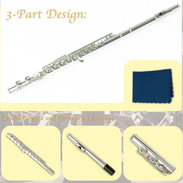 Alt view image 5 of 5 - 16keys Flute, C Foot Beginner Flauta with Closed Hole, Offset G, Split E - Flute Instrument for Beginners