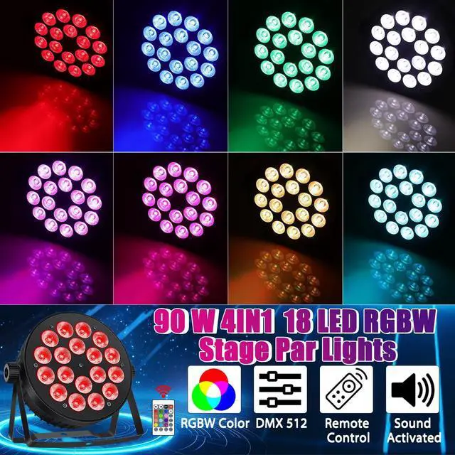 Alt view image 2 of 7 - LED Par Lights DMX,90W RGBW 4IN1 LED Stage Par Lights Stage DJ Par Can Light Sound Activated Auto Play by Remote&DMX Control for Events Wedding Party DJ Stage Live Show 2 Pack
