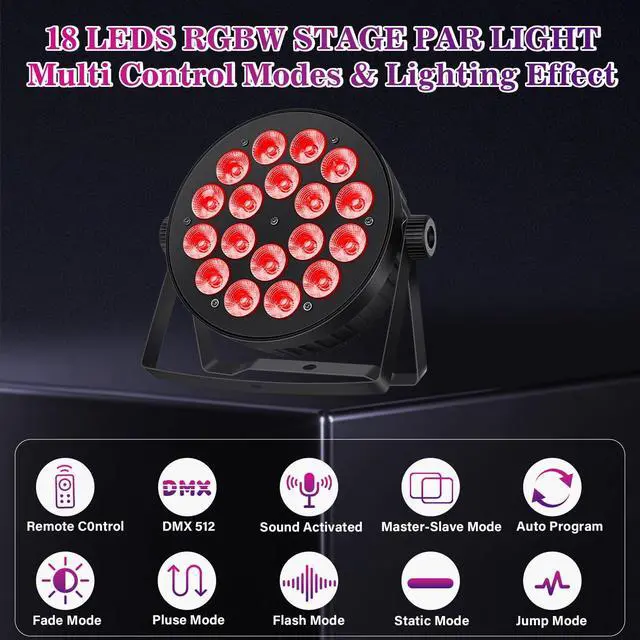 Alt view image 5 of 7 - LED Par Lights DMX,90W RGBW 4IN1 LED Stage Par Lights Stage DJ Par Can Light Sound Activated Auto Play by Remote&DMX Control for Events Wedding Party DJ Stage Live Show 2 Pack