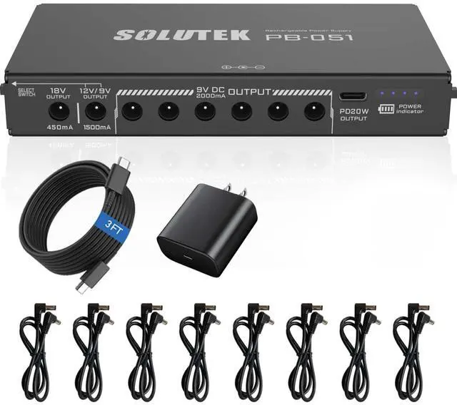 Main image of Rechargeable Guitar Pedal Power Supply | 12800 High-Current 2000mA 9V 12V 18V 5V for Pedal Board and More Devices | Compact Convenient Quiet Powerful Model PB-051