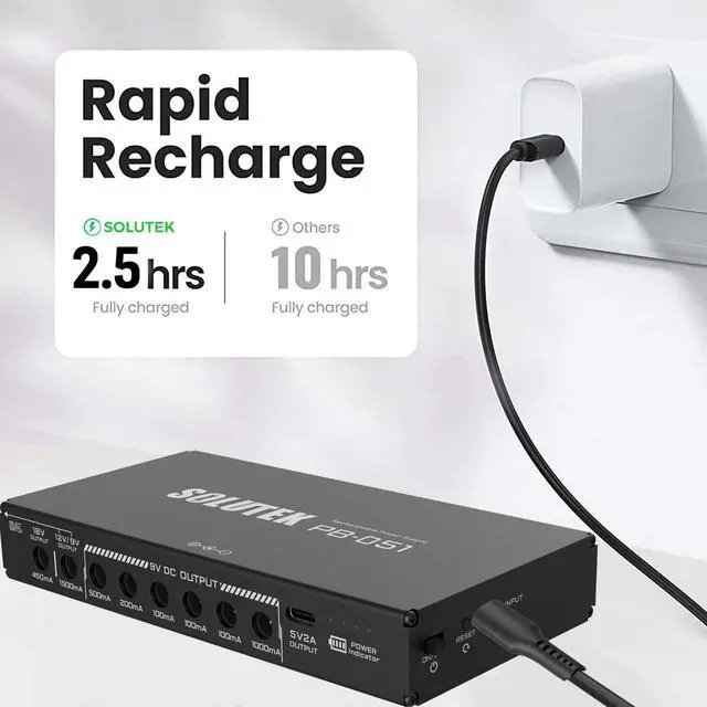 Alt view image 6 of 7 - Rechargeable Guitar Pedal Power Supply | 12800 High-Current 2000mA 9V 12V 18V 5V for Pedal Board and More Devices | Compact Convenient Quiet Powerful Model PB-051
